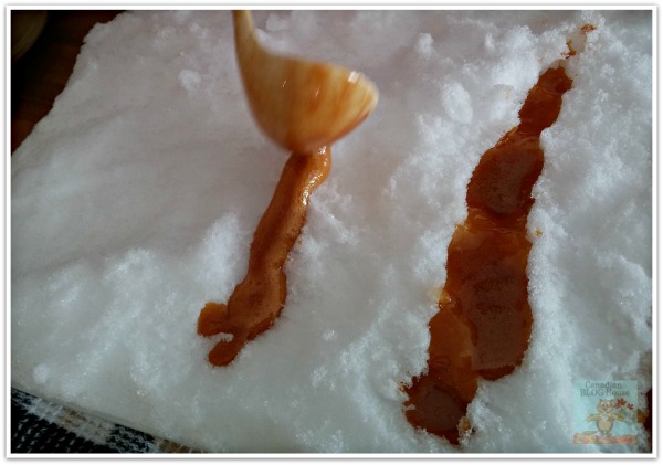 Pouring Canadian Maple Taffy on snow