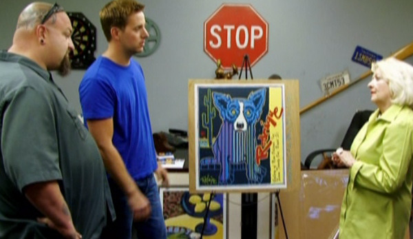 painting of blue dog found by man in storage locker