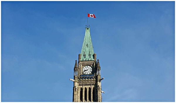 Look up to Peace Tower Parliament Hill