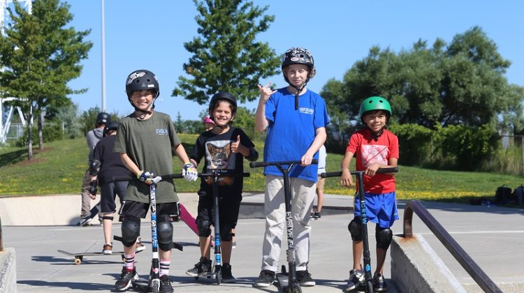 Kids on scooters at Evolve Camps Canadian action sports camp