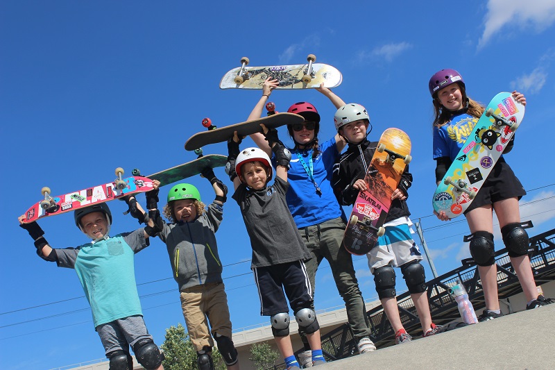 Skateboarding kids at Canadian action sports camp Evolve Camps