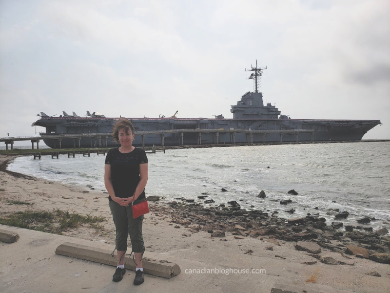 Standing out front the USS Lexington in Corpus Christi Bay